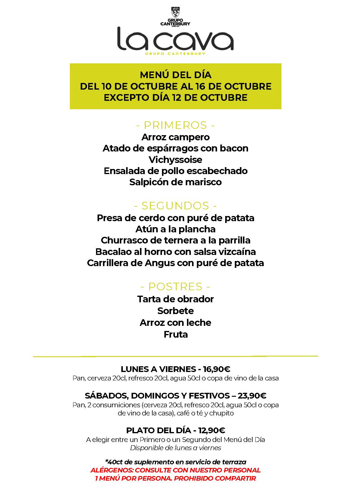 MENU DEL DIA LACAVA
